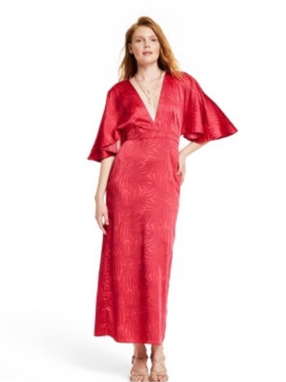 NWT Fe Noel x Target Red Maxi Dress with Flutter Sleeves